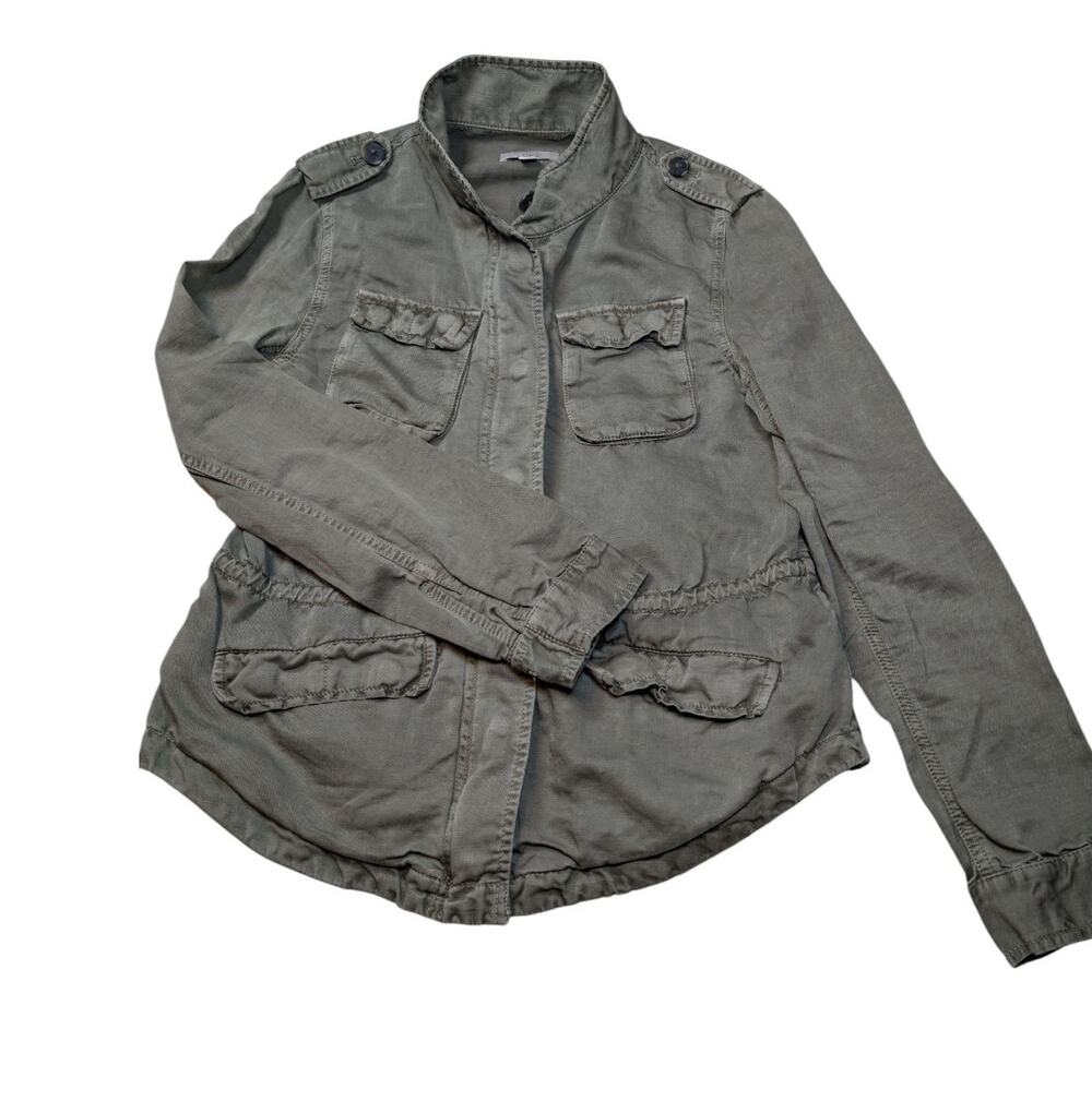 Women’s Utility Jacket Loft Linen Army Green Full Zip Size Small Gorpcore